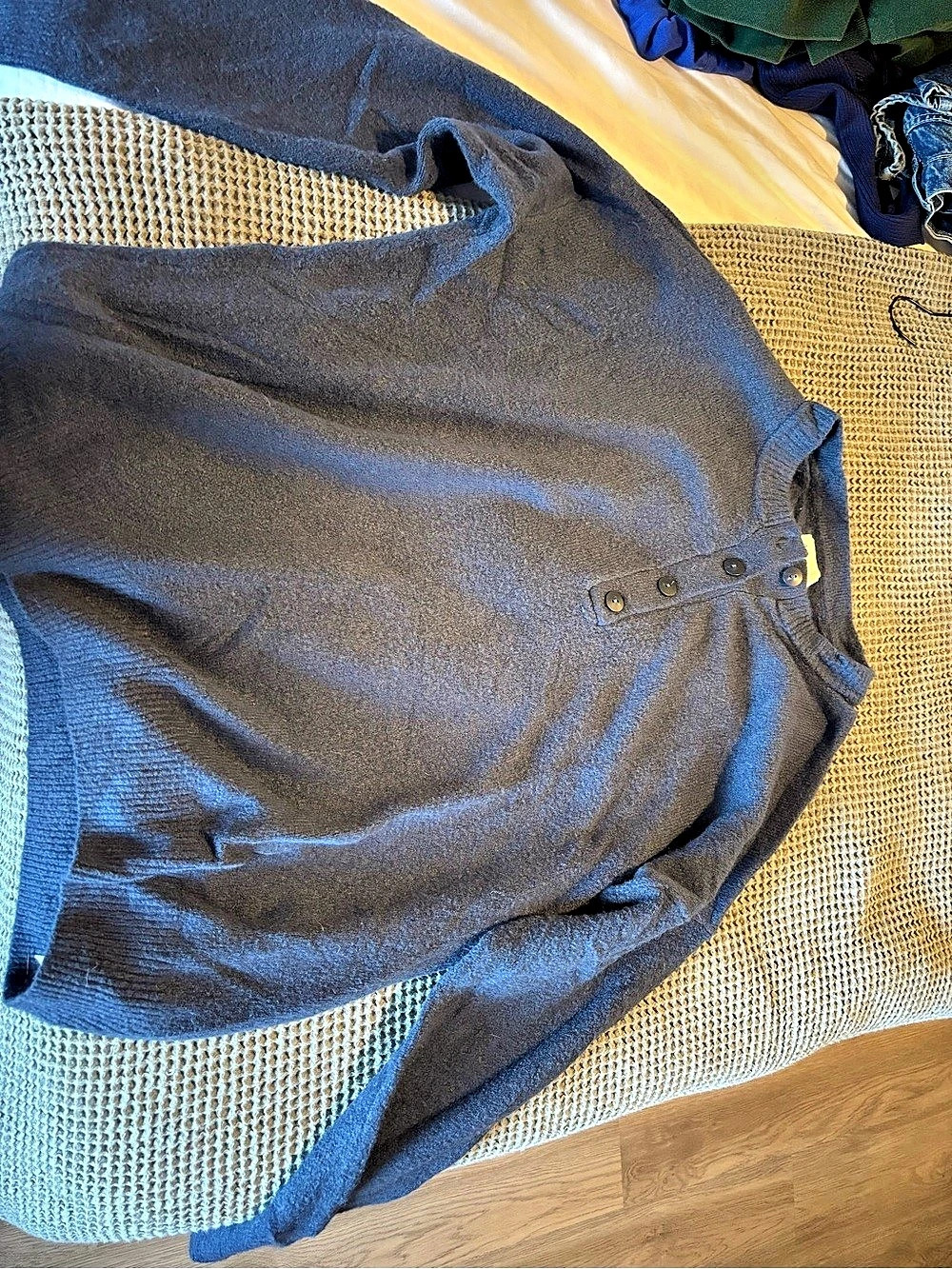 Abercrombie & Fitch Merino Wool-Blend Henley Sweater Cardigan Blue XL